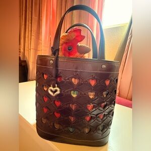 Vintage Brighton Women's Brown Leather Heart-Cut Tote Bag